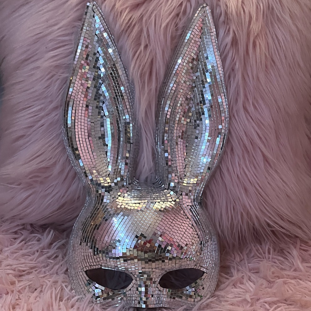 Silver Mirror Bunny Ears Mask - Picture 2 of 3